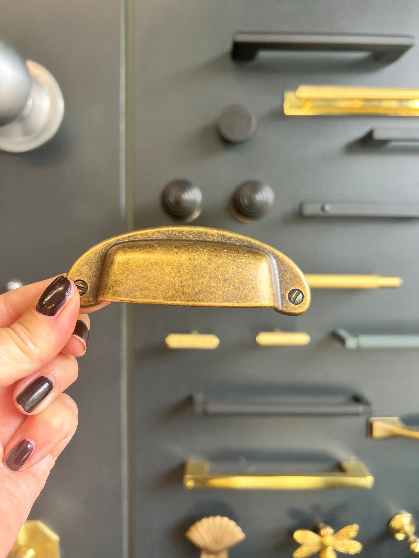 Squared distressed brass drawer pull