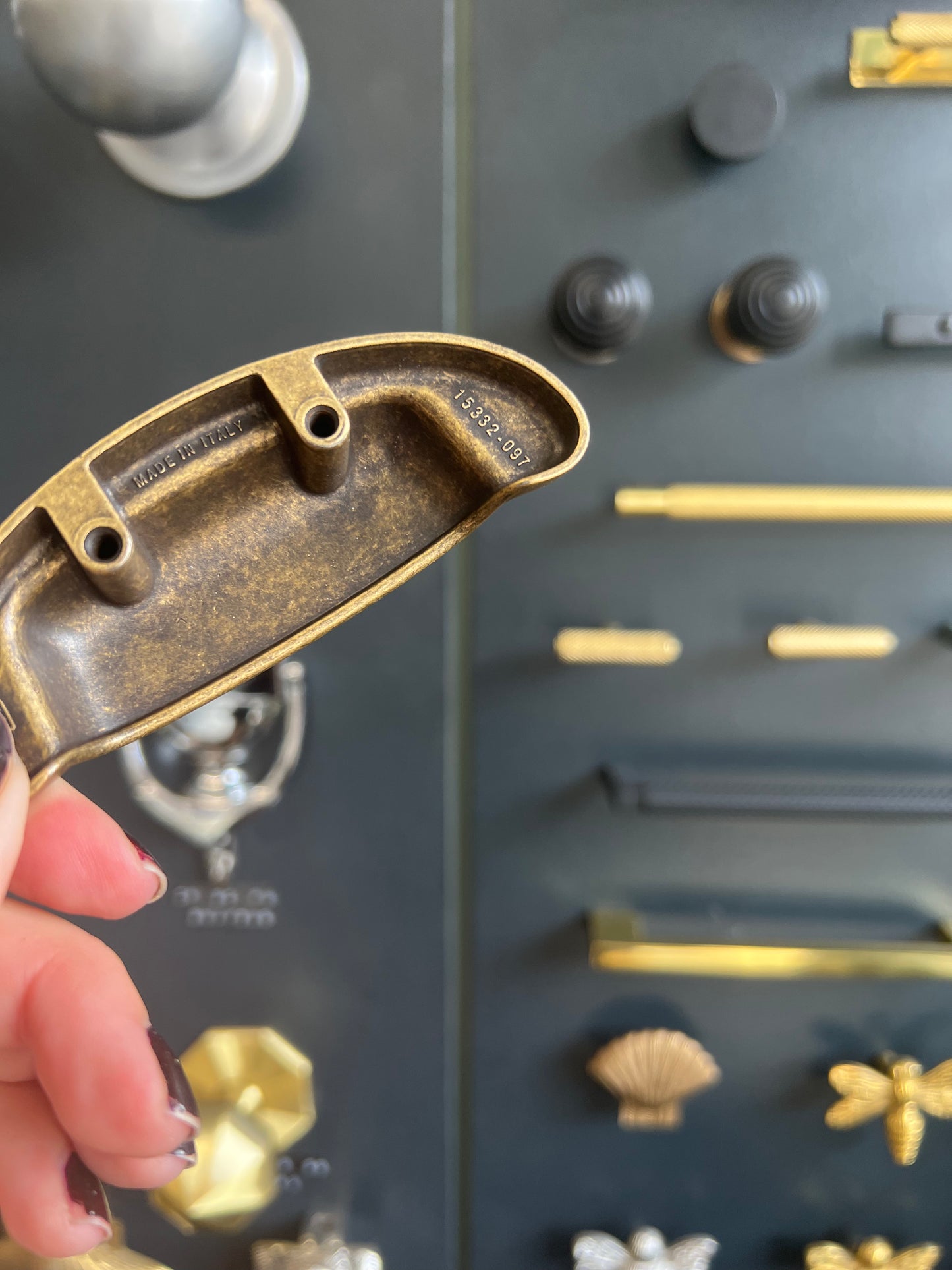 Squared distressed brass drawer pull