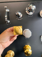 Load image into Gallery viewer, Victorian round cabinet knob with square backplate in satin brass