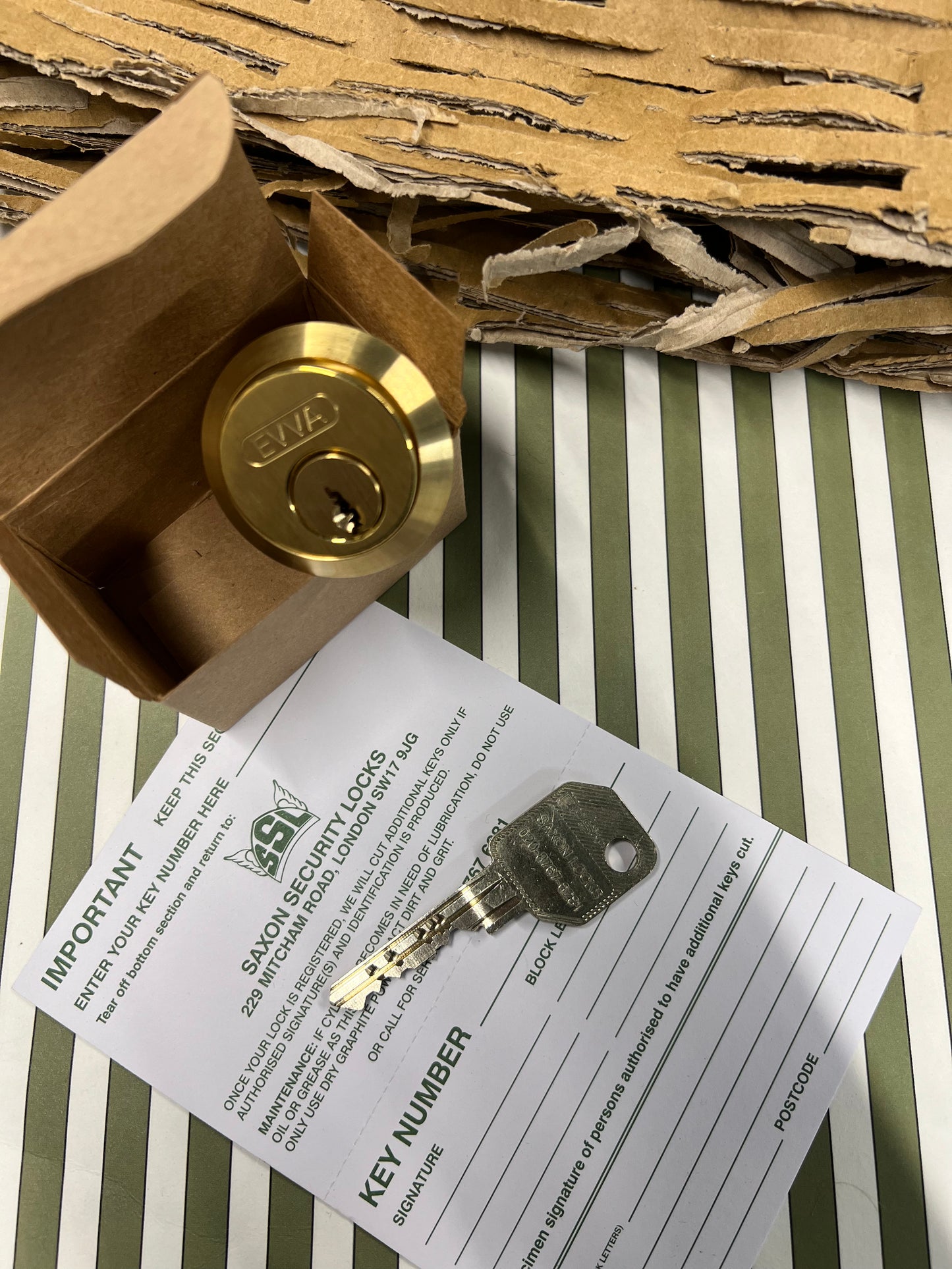 Saxon EPS registered security cylinder in satin brass